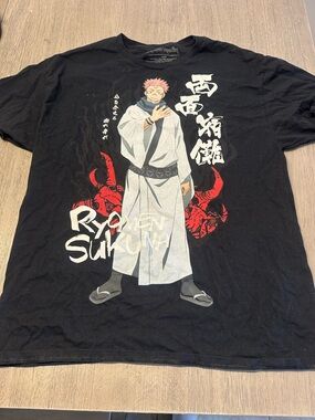 Black Anime Graphic Short Sleeve Tee with Character Print